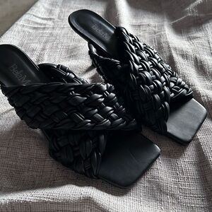 Black Braid Vegan Leather Women's Mule Heels